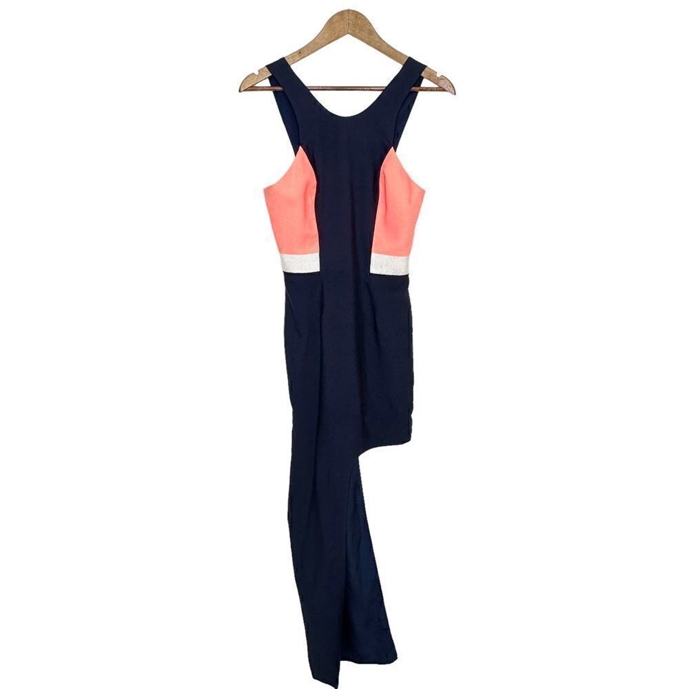 Finders Keepers Asymmetrical Maxi Mini Dress Navy Pink Extra Small - Picture 2 of 11